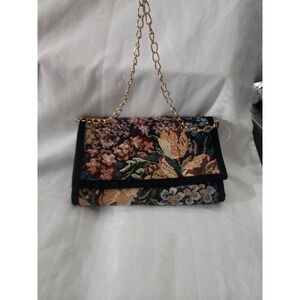 Danny K Beverly Hills Floral Tapestry Wallet Crossbody Bag Gold Chain Strap